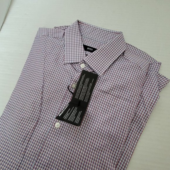New Hugo Boss Mens Small Check Shirt Button Down Long Sleeve Sharp Fit 15.5 32/3 - Picture 2 of 13